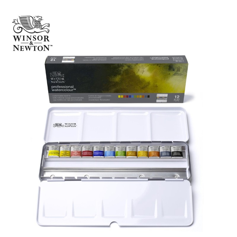 Winsor&Newton serie Professional - Scatola in metallo con 12 colori per  acquerello (1/2 godet)