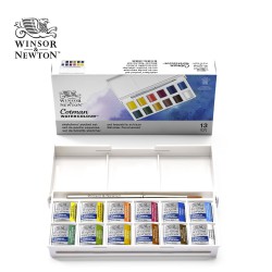 Winsor&Newton serie Cotman - Pocket Box con 12 colori per acquerello (1/2  godet) e pennello tascabile