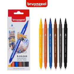 Bruynzeel Fineliners Brush Pen - Set “Tokyo” 6 pennarelli a doppia punta in  colori assortiti