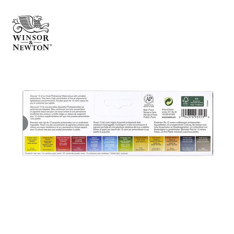 Winsor&Newton serie Professional - Scatola in metallo con 12 colori per  acquerello (1/2 godet)