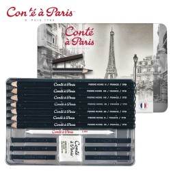 Conté à Paris Set Pierre Noire - 15 strumenti per schizzo e disegno in scatola di metallo