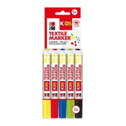 Marabu Kids Textile Marker - 5 Pennarelli per tessuti chiari con punta da 3 mm