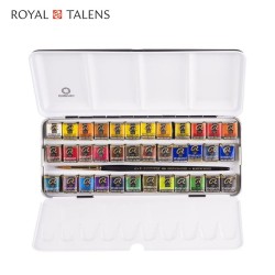 Talens Rembrandt Watercolour Set - Scatola in metallo con 36 acquerelli professionali 1/2 godet e pennello