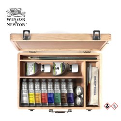 Winsor&Newton - Cassetta in legno Winton con 8 tubi di Colori ad olio da 37 ml. e accessori