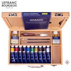 LEFRANC&BOURGEOIS Cassetta in legno con 10 tubi da 40 ml di colori per dipingere a olio, medium e accessori