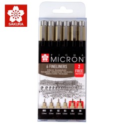 Sakura Pigma Micron Fineliner - Set di 6 pennarelli neri a punta fine